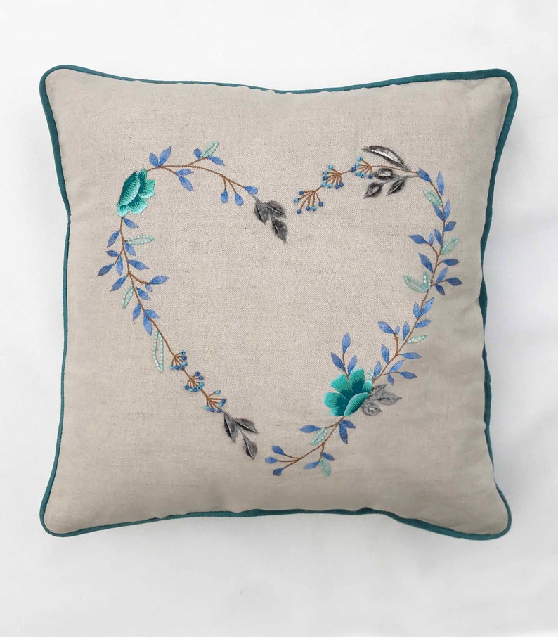 Embroidered Handmade Cushion Cover 16 X 16 Valentine gift for her/ him for Living Room, Couch Sofa Pillow Cover, Throw Pillow Shams image 2