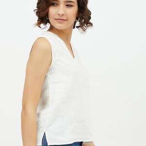Linen top, collarless linen fabric shirt, sleeveless tunic blouse for women, washed soft linen shirt 9 colours image 4