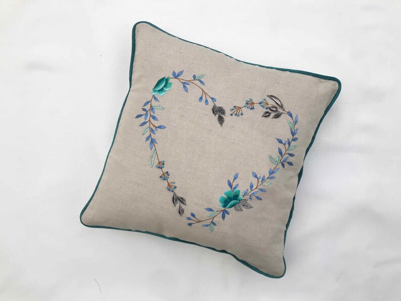 Embroidered Handmade Cushion Cover 16 X 16 Valentine gift for her/ him for Living Room, Couch Sofa Pillow Cover, Throw Pillow Shams image 4