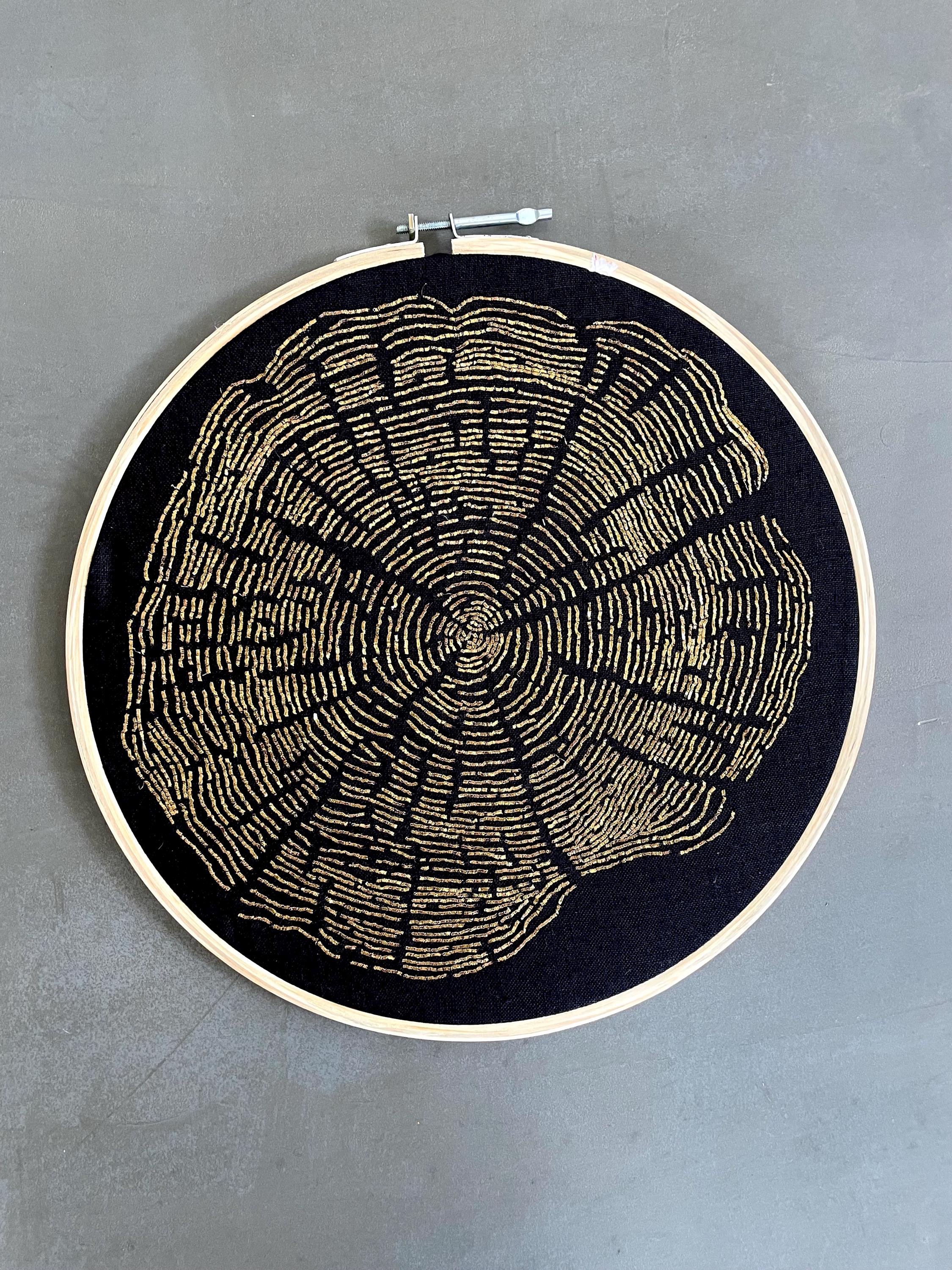 Hand Embroidered Tree Trunk Textile Art Wall Hanging, Golden Metallic ...