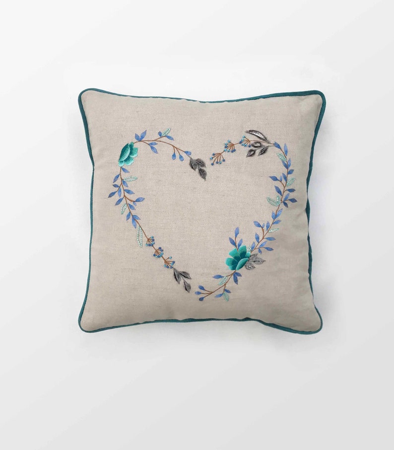 Embroidered Handmade Cushion Cover 16 X 16 Valentine gift for her/ him for Living Room, Couch Sofa Pillow Cover, Throw Pillow Shams image 1