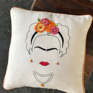 Frida Embroidered pillow, 16x16 throw pillow, bohemian floral embroidery on natural cotton linen image 2