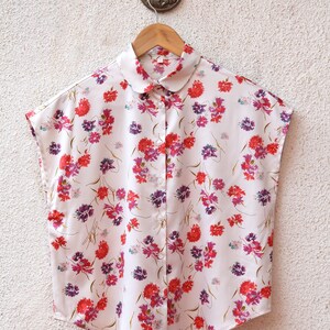 Dreamy Floral Silk Satin Short Sleeve Box Top, off White Casual Shirt ...