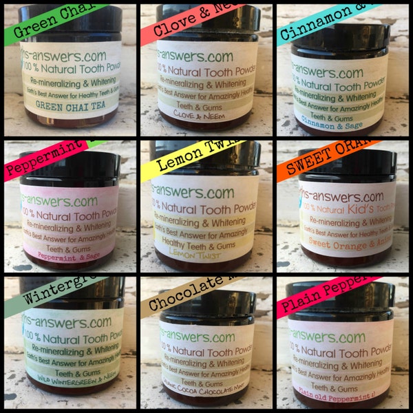 Natural Earth Clay Tooth Powder, 9 Flavors to Choose From, Cinnamon & Sage, Peppermint, Lemon and More