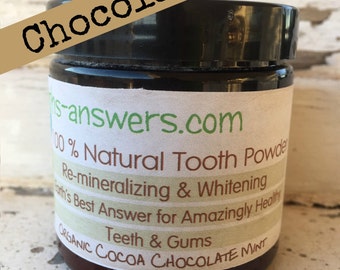 All Natural Tooth Powder Organic Dark Cocoa Chocolate Mint with Earth Clay