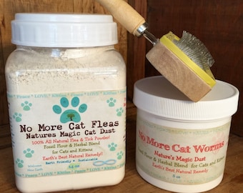Cat, Kitten Lover's Natural Flea Control Treatment, Flea Powder, De-Wormer and Cat Grooming Brush.