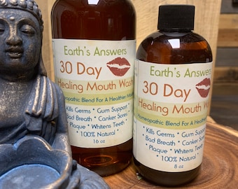 30 Day Healing Natural Herbal Mouthwash, 16 oz or 8 oz