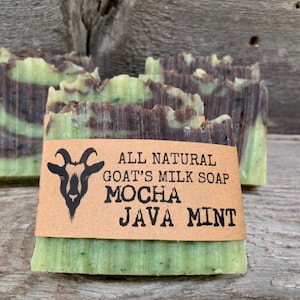 Handcrafted All Natural Mocha Java Mint Goat's Milk Soap Real Coffee Oil