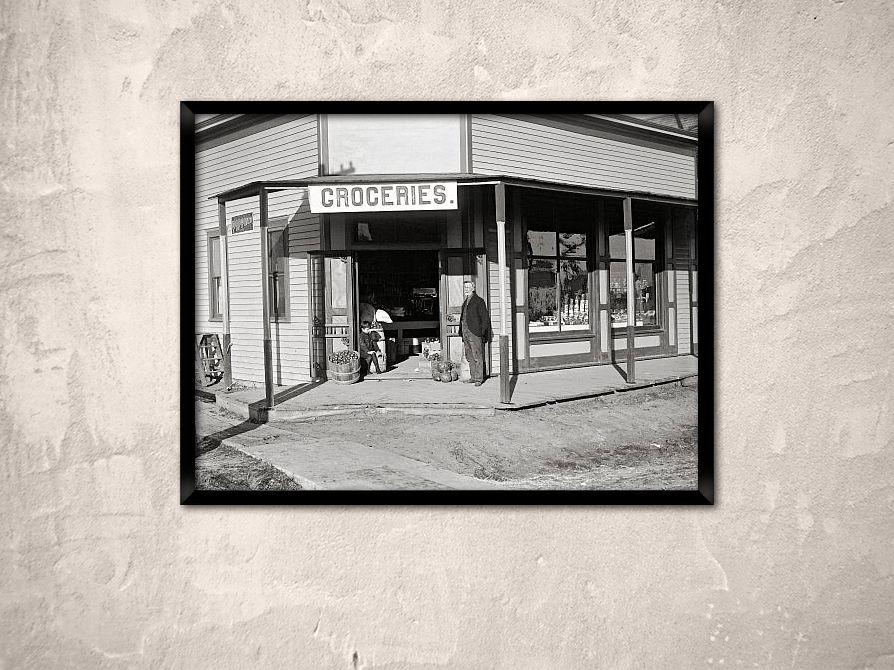 Nebraska print.Grocery store in Overton NE year 1904.Vintage