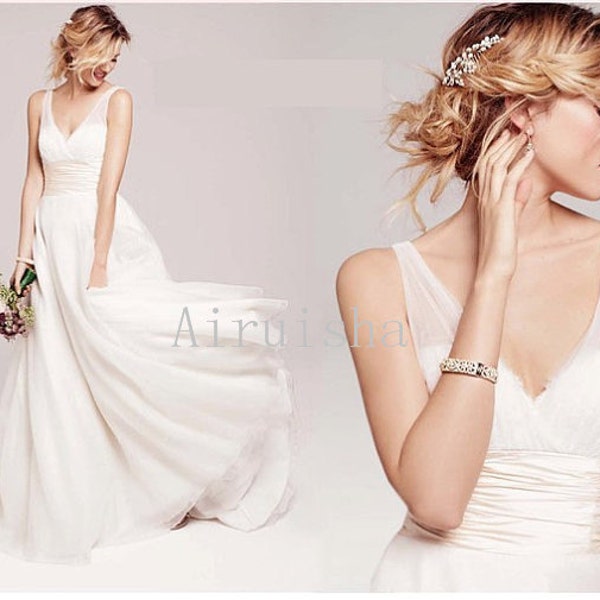 Charming deep V neck  lace on the bust fixed sash A-line YKK zipper back tulle wedding dress