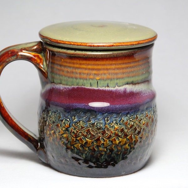 lidded pottery mug, 16oz, coffee or tea cup with lid