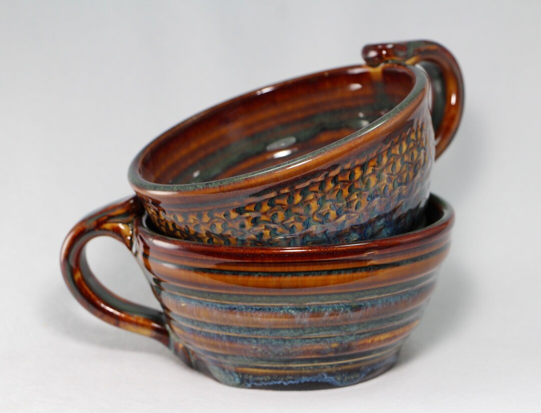 Pair of Pottery Soup Bowls With Handles Two Pottery Bowls Etsy