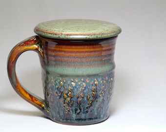 12oz stoneware pottery mug with lid