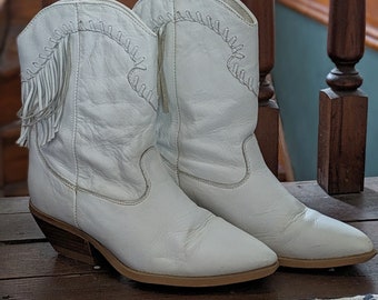 vintage bottines de cowboy en cuir blanc à franges Festival ligne Z by Zodiac