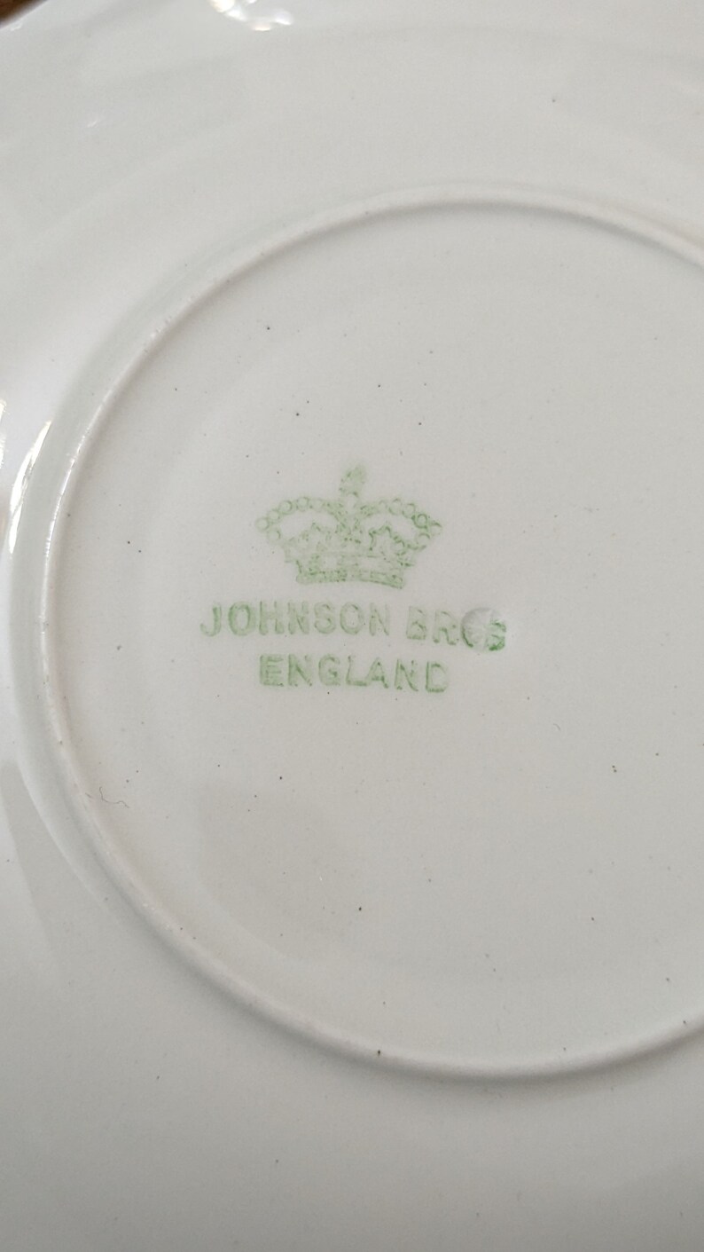 Antique Ironstone Johnson Bros Plate Set of 4 White Scroll Made in