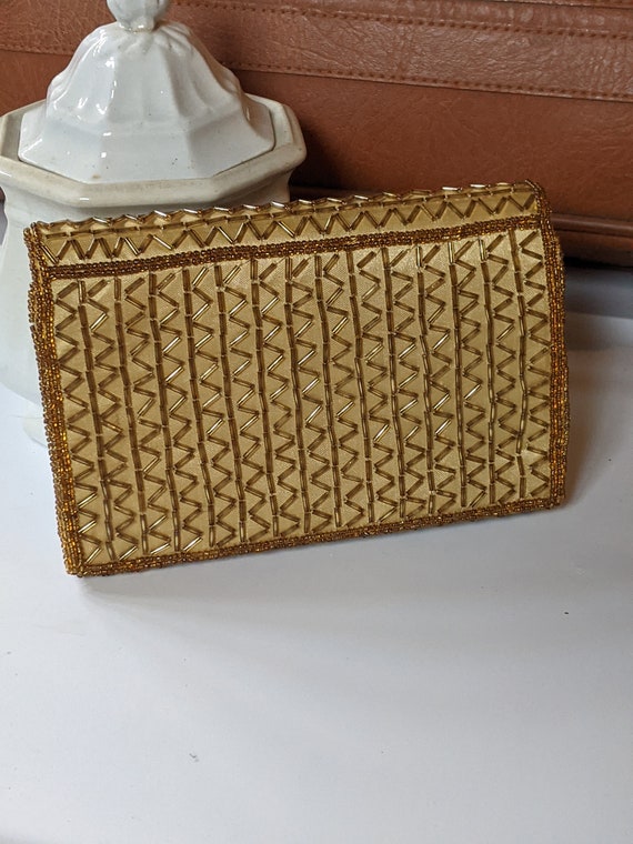 Vintage bijoux turner gold beaded clutch formal h… - image 2