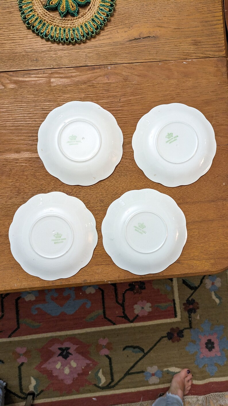 Antique Ironstone Johnson Bros Plate Set of 4 White Scroll Made in