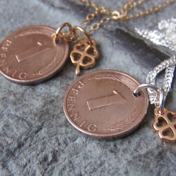 Pfennigkette Glückspfennig Kette Goldfill Klee Halskette Kette mit Anhänger Pfennig Glück Liebe