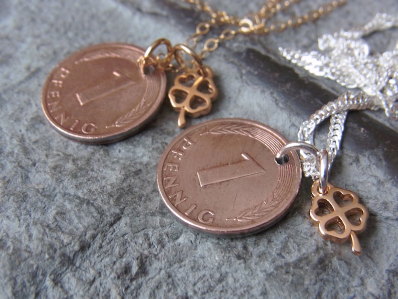 Penny necklace lucky penny necklace goldfill clover necklace necklace with pendant penny lucky love image 1