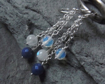 Sapphire moonstone opalith earrings earrings gemstone earrings earrings earrings blue silver long earrings