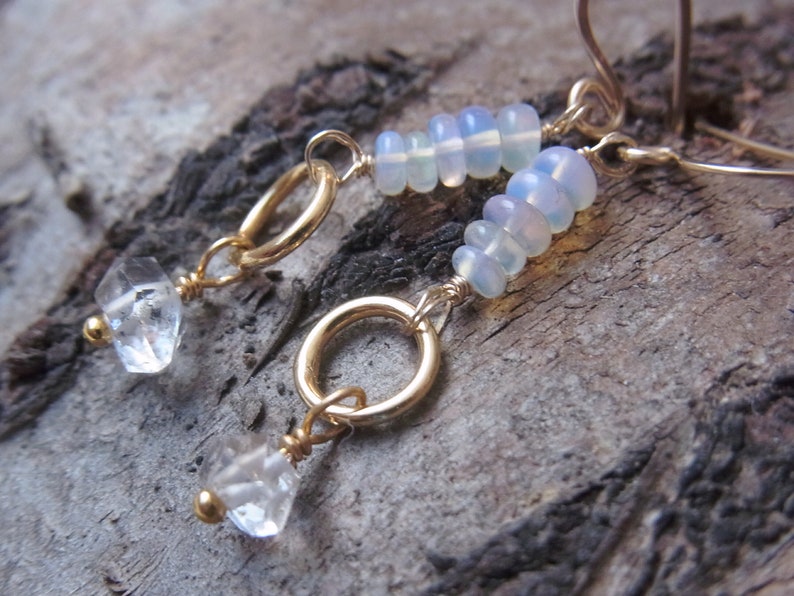 Opal Ohrringe Ohrringe Herkimer Diamant äthiopische Opale Opalohrhänger goldfill Geschenke für Sie Bild 1