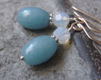 Boucles D'oreilles Dormeuses En Argent 925 - Aigue-marine Ronde 6mm Naturelle, Fabrication Thaïlande