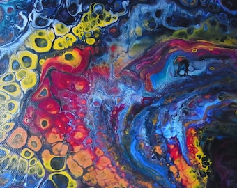 Acryl, Pouring, bunt, Zellen - Kunst # Acrylbild # Original # Unikat - Einzigartiges