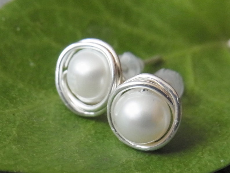 Stud earrings freshwater pearls earrings earrings pearls silver pearl studs pearl studs image 1