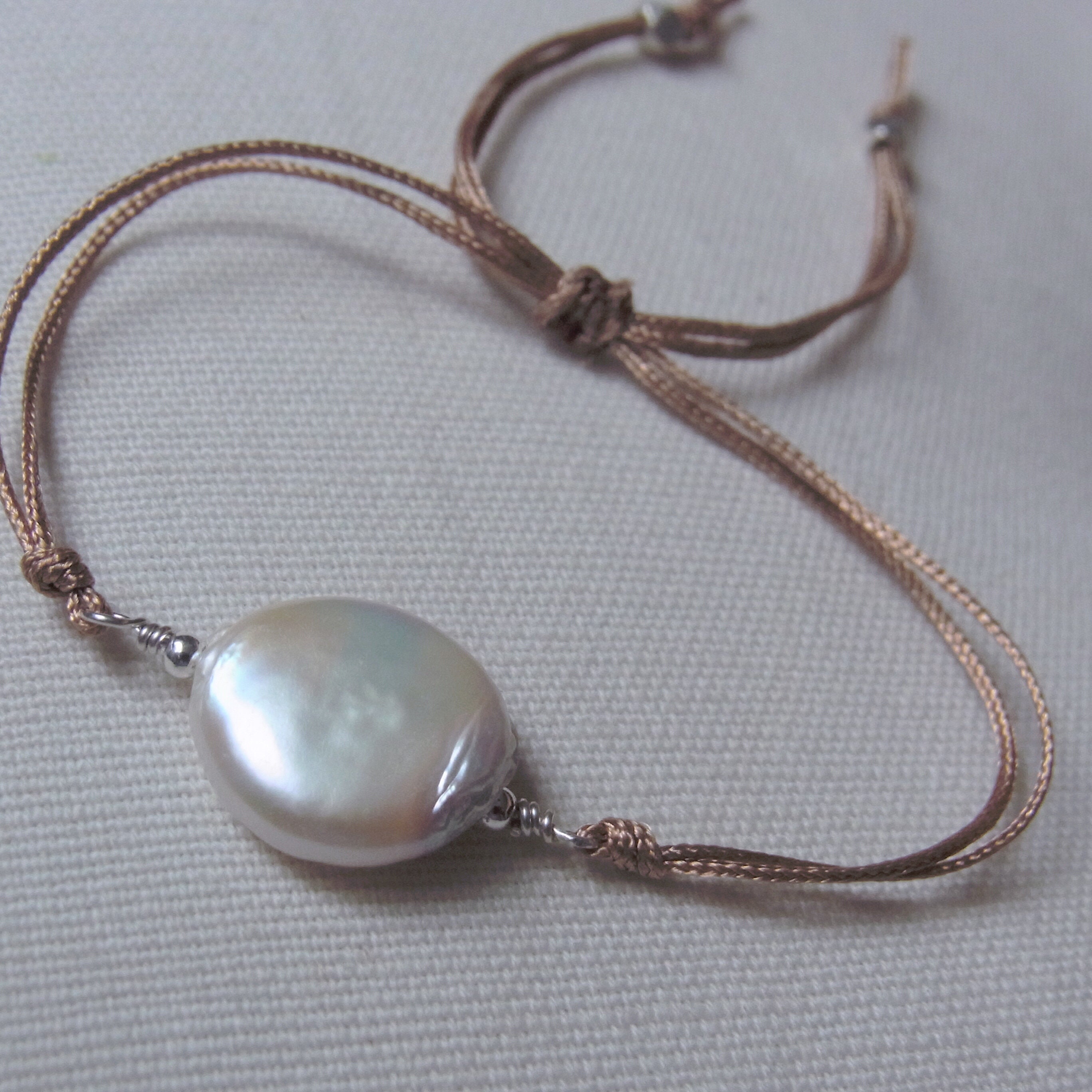 Satin Cord Bracelet Sina with Pearl Ring