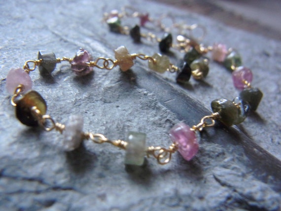 Armband Armkette Armschmuck Turmalin Edelsteinarmband Steine bunt gold