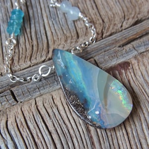 Opal Necklace # Boulder Opal # Unique, Gemstone Pendant - Aquamarine, Apatite, Gifts for You, Unique