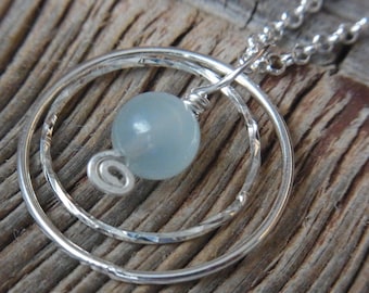Aquamarin # Kette Anhänger # Kreise # Ringe, Silber 925 #  Halskette - Geschenke für Sie