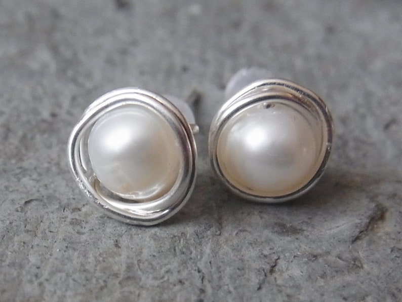 Stud earrings freshwater pearls earrings earrings pearls silver pearl studs pearl studs image 3