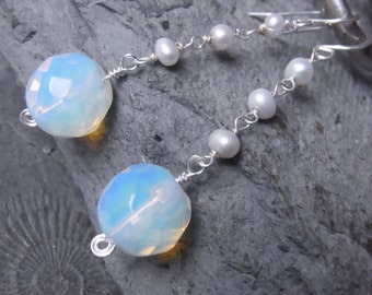 Opalite Earrings Frost # Pearl Earrings - Freshwater Pearls, Long Earrings # Custom Gifts