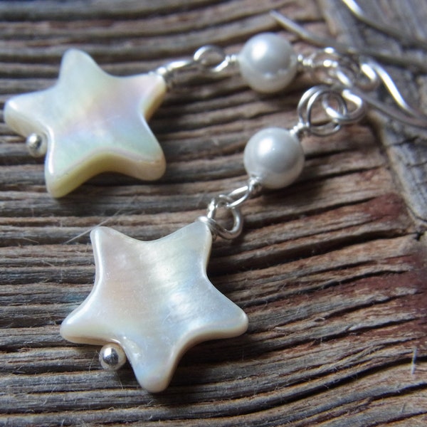 Perlmuttsterne Stern Perlen silber weiß Sterne Perlmutt Süßwasserperlen Ohrringe Ohrhänger Ohrschmuck Geschenke für Sie