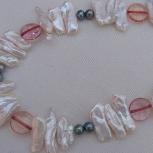 PerlenCollier Biwa-Perlen Süßwasserperlen Halskette Kette Halsschmuck Perlenkette individuelle Geschenke Handarbeit Bild 1