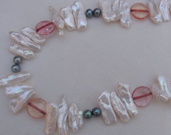 PerlenCollier Biwa-Perlen Süßwasserperlen Halskette Kette Halsschmuck Perlenkette individuelle Geschenke Handarbeit