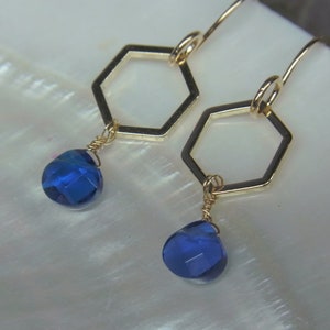 Quartz earrings quartz earrings blue gold hexagon earrings long earrings gifts for her