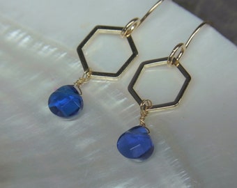 Quartz earrings quartz earrings blue gold hexagon earrings long earrings gifts for her