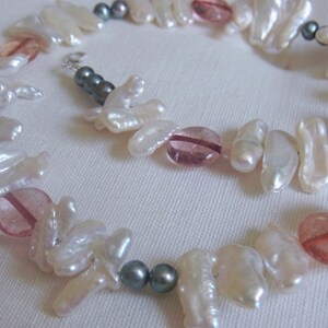 PerlenCollier Biwa-Perlen Süßwasserperlen Halskette Kette Halsschmuck Perlenkette individuelle Geschenke Handarbeit Bild 2