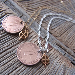 Penny necklace lucky penny necklace goldfill clover necklace necklace with pendant penny lucky love image 2