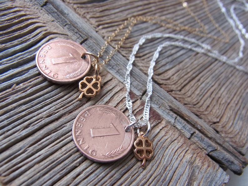 Penny necklace lucky penny necklace goldfill clover necklace necklace with pendant penny lucky love image 2