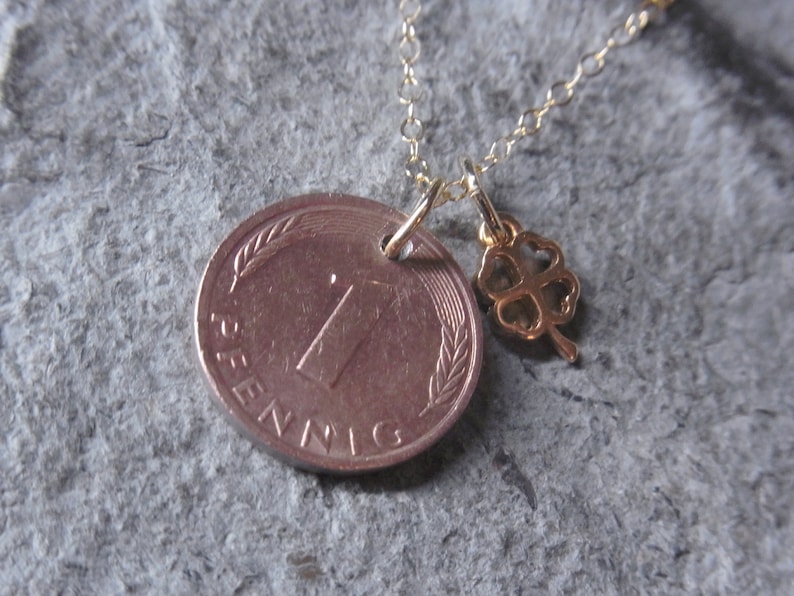 Penny necklace lucky penny necklace goldfill clover necklace necklace with pendant penny lucky love image 3