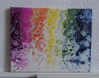 Acryl - Pouring # Regenbogen # Acrylgießen - Kunst # Acrylbild # Original # Unikat - Einzigartiges