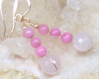 Rose quartz oorbellen Morganite oorbellen roze gouden oorbellen rozen kwarts oorbellen edelsteen oorbellen geschenken voor haar