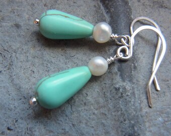 Boucles d’oreilles turquoise de perles d’eau douce turquoise boucles d’oreilles boucles d’oreilles boucles d’oreilles boucles d’oreilles turquoise blanc personnalisés