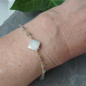 Armband Labradorit Süßwasserperlen Edelsteinarmband Perlenarmband Bild 3