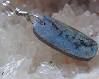 Boulder Opal OpalAnhänger Opale blau Unikat Kette Halskette Anhänger Edelsteinanhänger