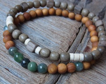 Men's bracelet women bracelet beaded bracelet unisex surfer wooden beads Moosachat grey wood cedar wood coconut poison for him gift for her