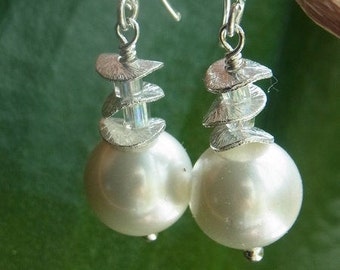 Boucles d’oreilles perles pagode, perles de perles de coquillage, perles en argent blanc, cadeaux pour vous